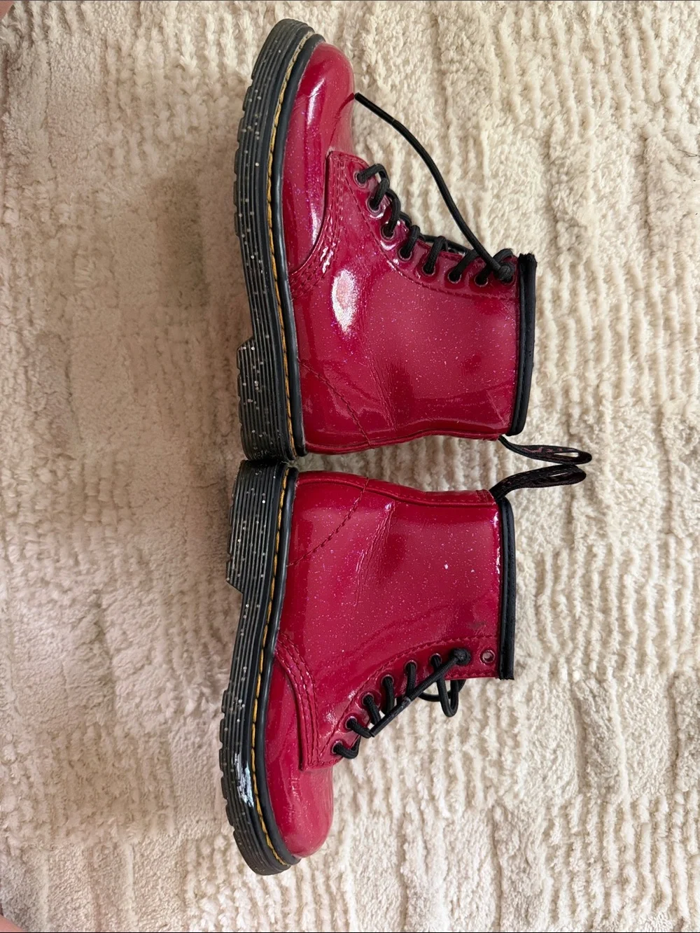 Dr. Martens Kids Red Patent Lace-Up Combat Boots